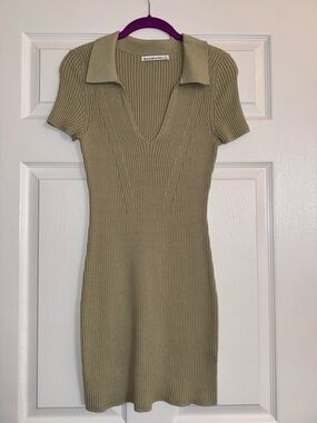 Abercrombie & Fitch Olive Ribbed Polo V-Neck Mini Dress